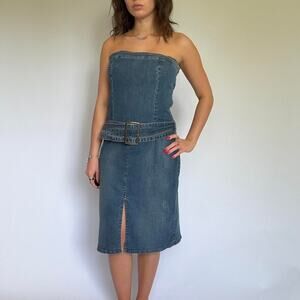 90s Denim Strapless Midi Dress by Two G